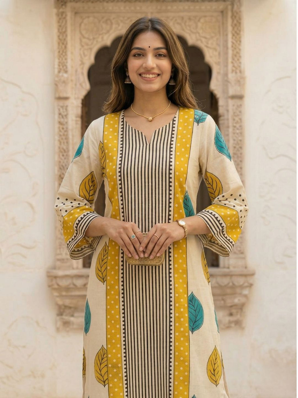 Virosh canary printed cotton kurta pant set