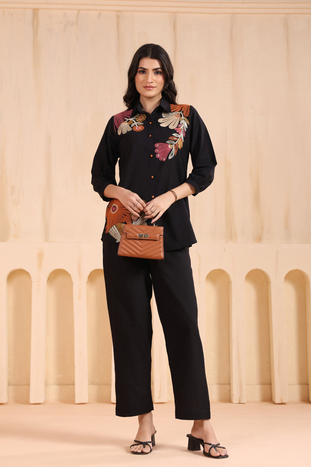 Viyona Onyx Floral Embroidered Co-ord Set