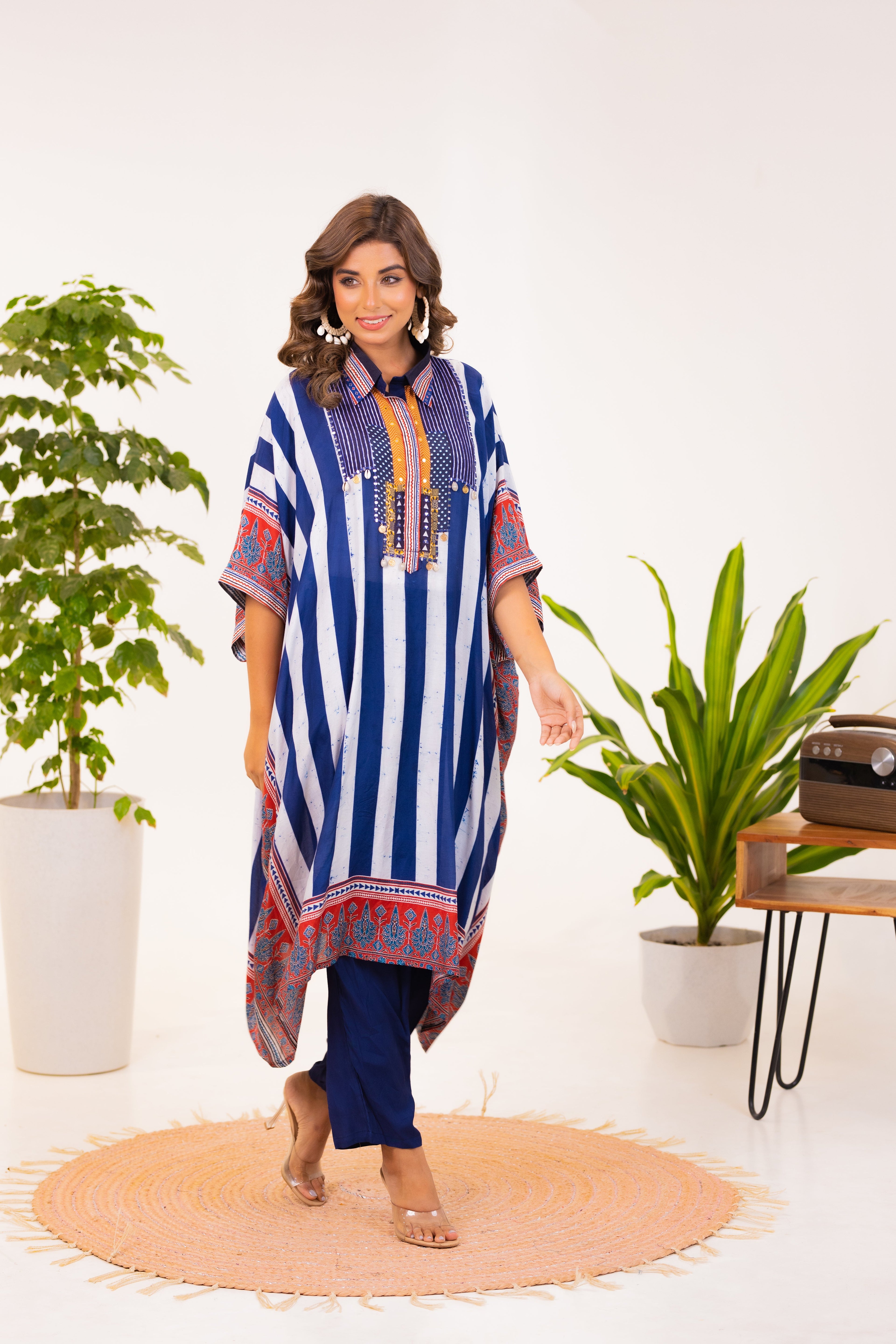 Maurya Azure Premium Muslin Kaftan Pant Set
