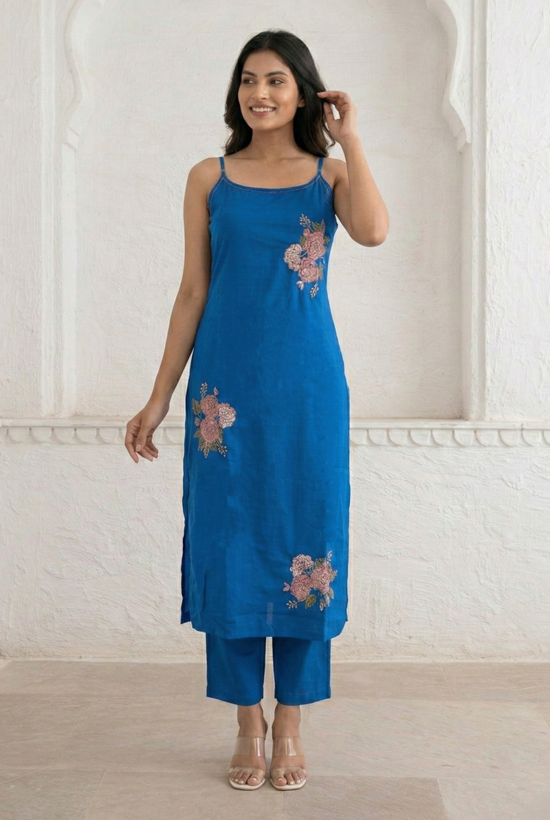 Mishka cobalt embroidery kurta pant set