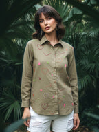 Ivanka olive embroidery cotton shirt