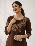 Mishka Coffee Embroidered Kurta Pant Set