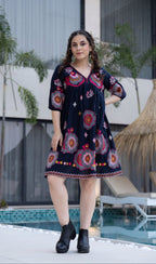 Hemal Azure Cotton Embroidery Dress