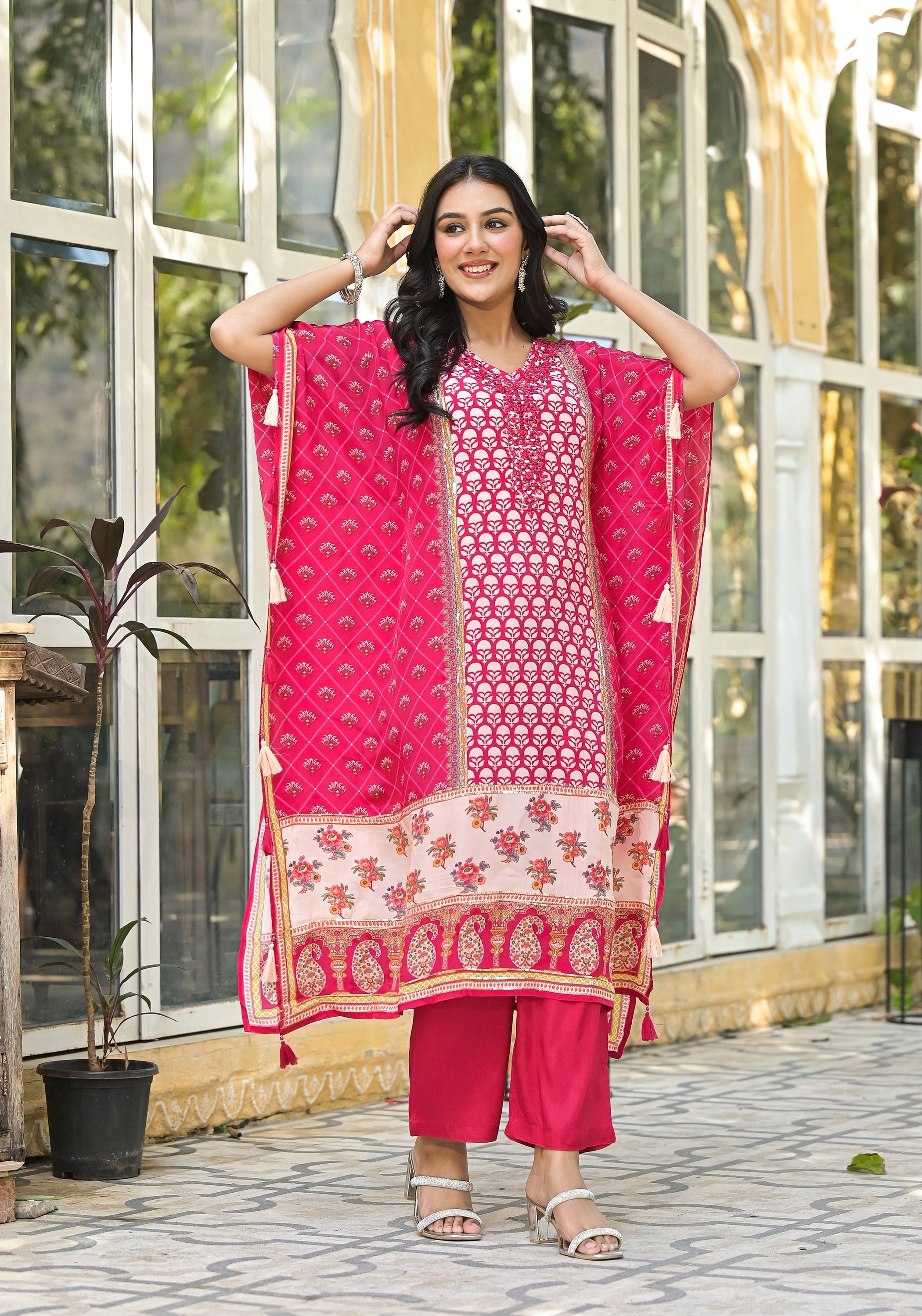 Mehna Rosewood Full Heavy Work Kaftan Pant set