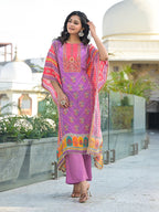 Mehna Lilac Full Heavy Work Kaftan Pant Set