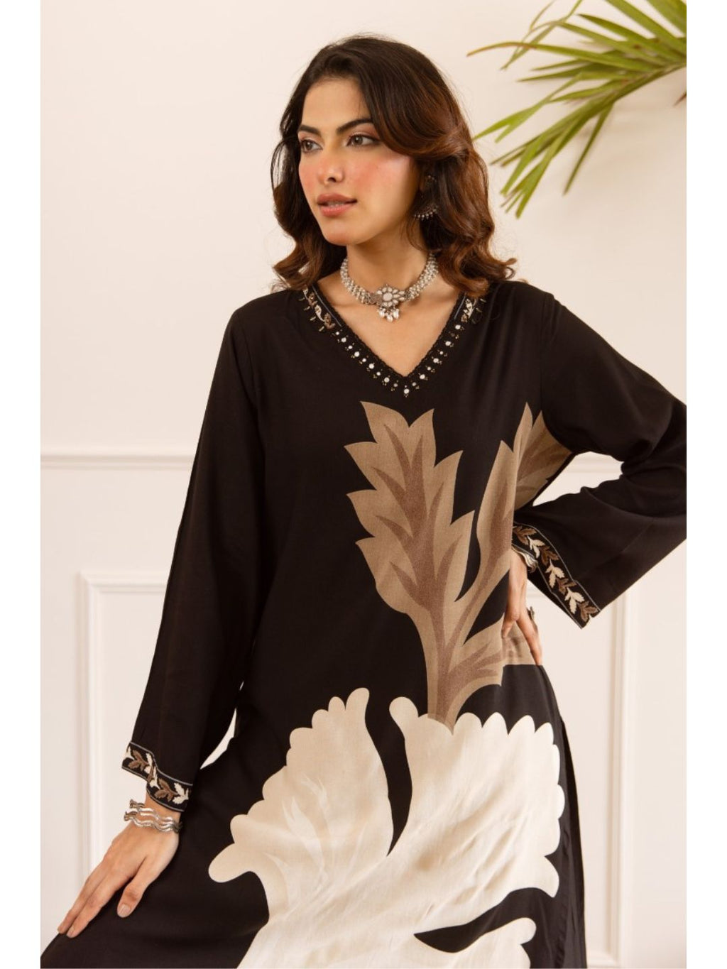 Karen taupe printed cotton kurta pant set