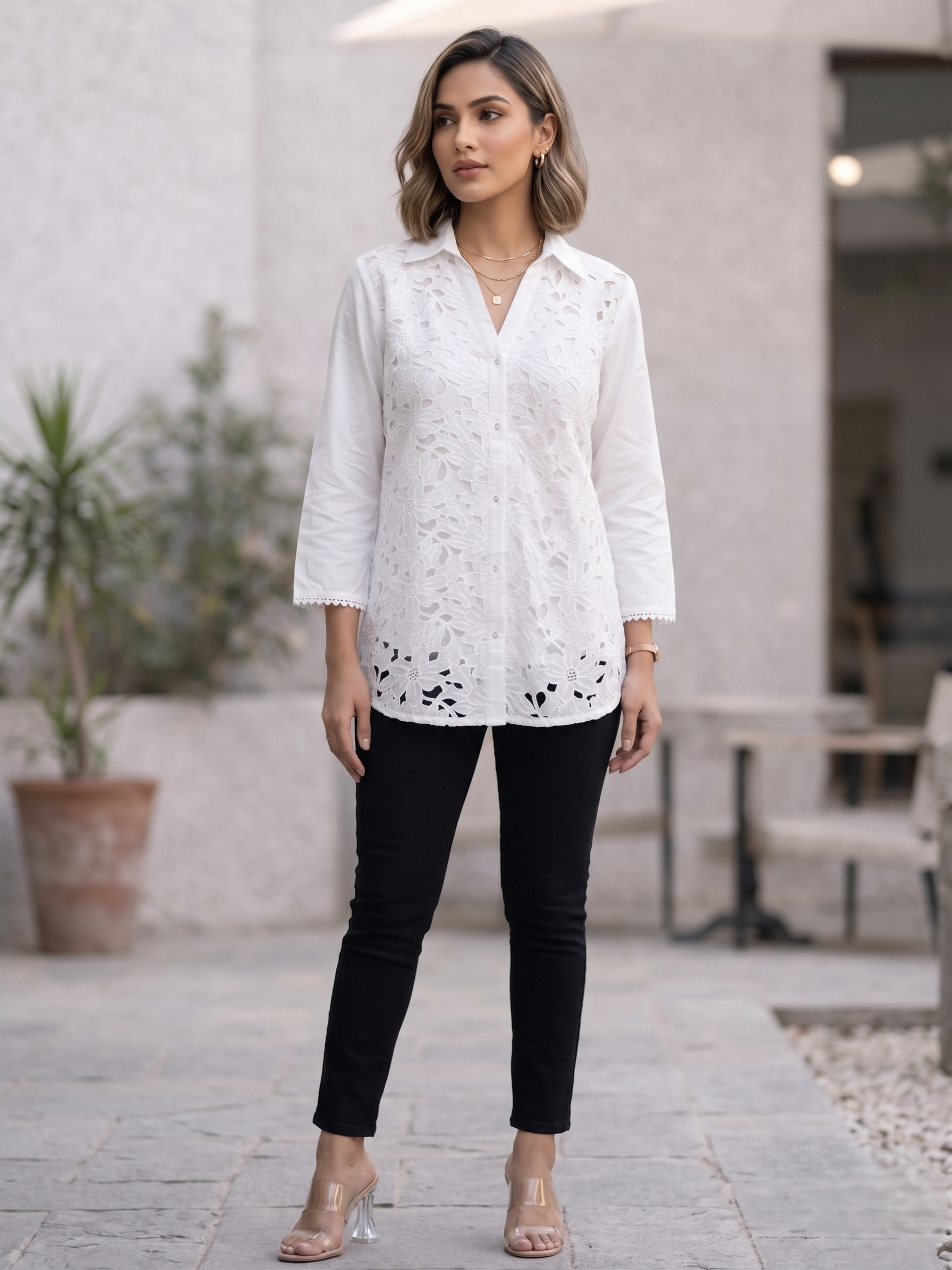 Perka babbles schiffli cotton shirt