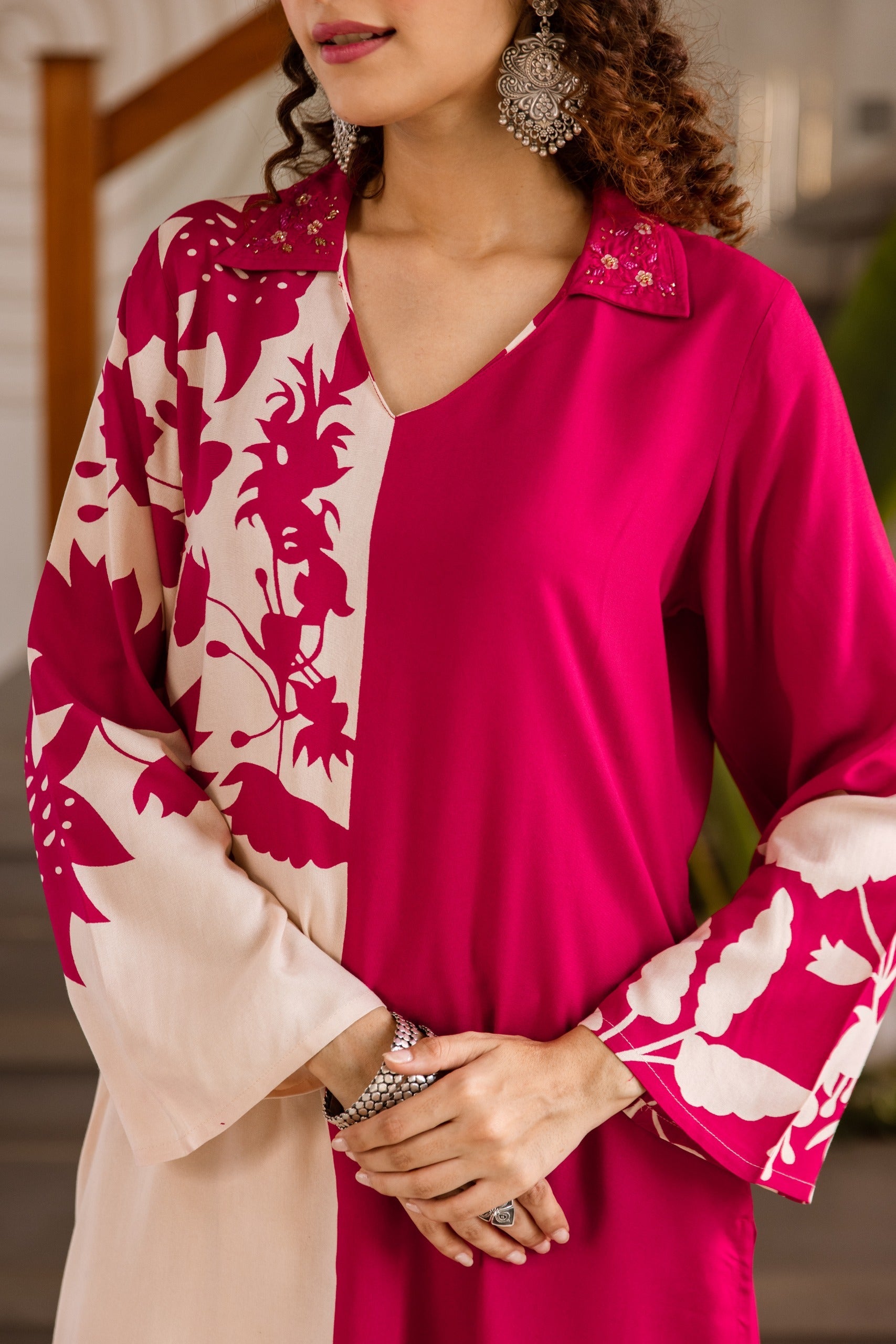 Kabool Fuchsia Bloom Printed Kurta pant set