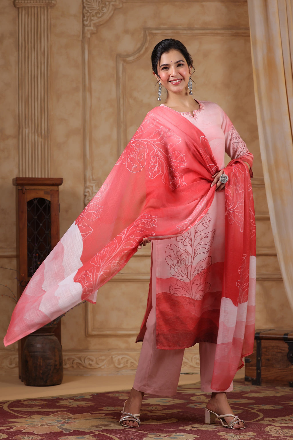 SAKSHI SCARLET PURE COTTON Linen SUIT SET