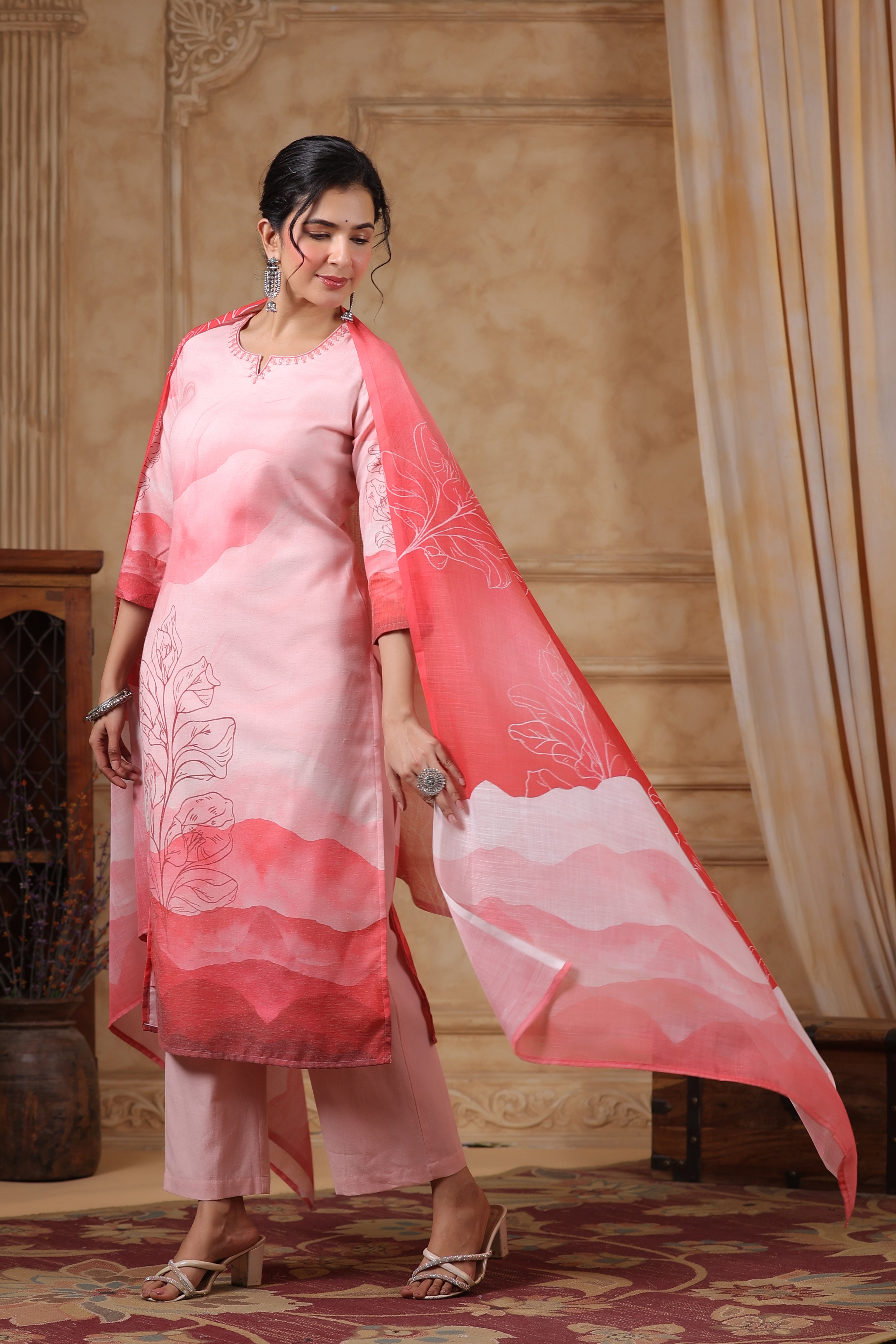 SAKSHI SCARLET PURE COTTON Linen SUIT SET