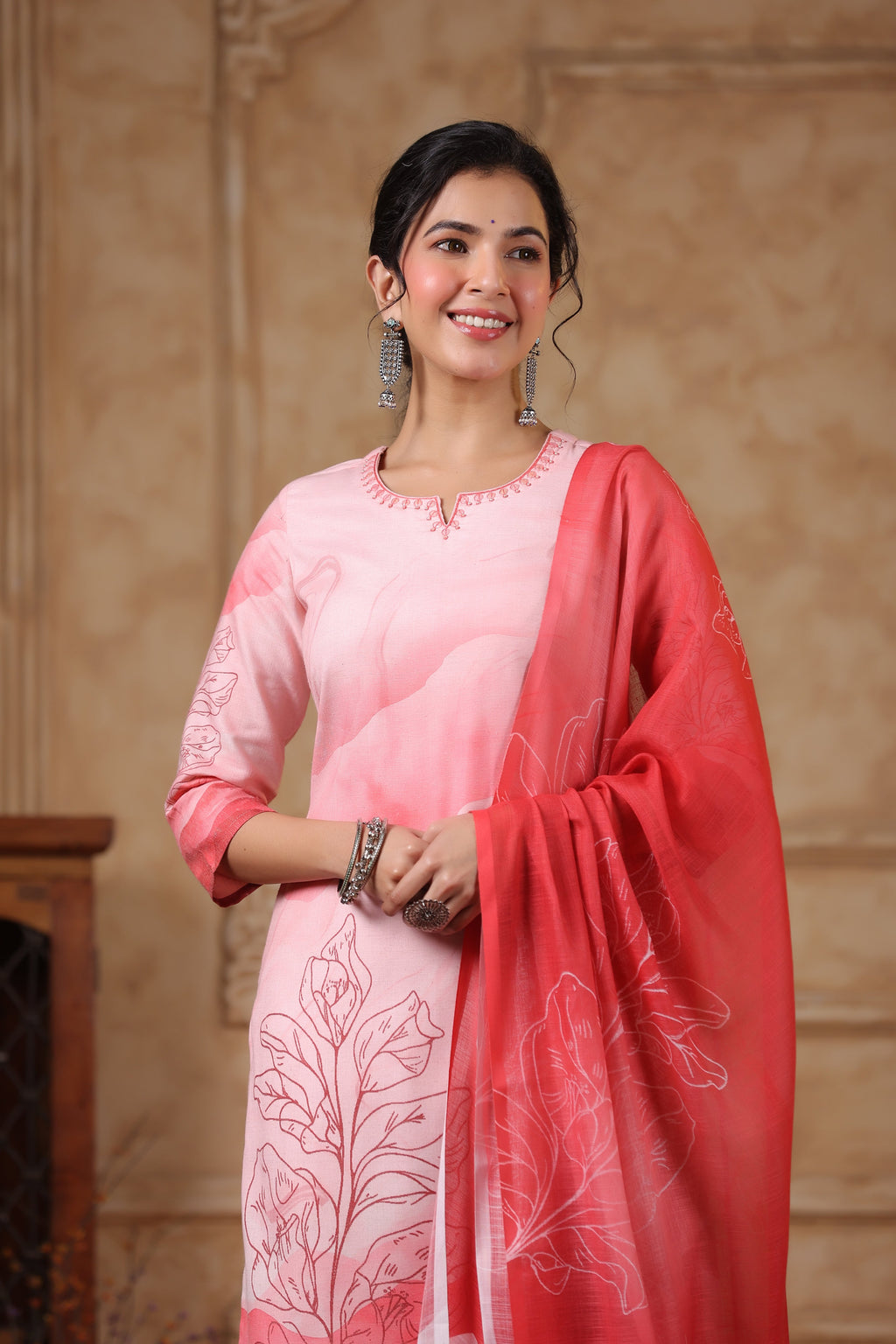 SAKSHI SCARLET PURE COTTON Linen SUIT SET