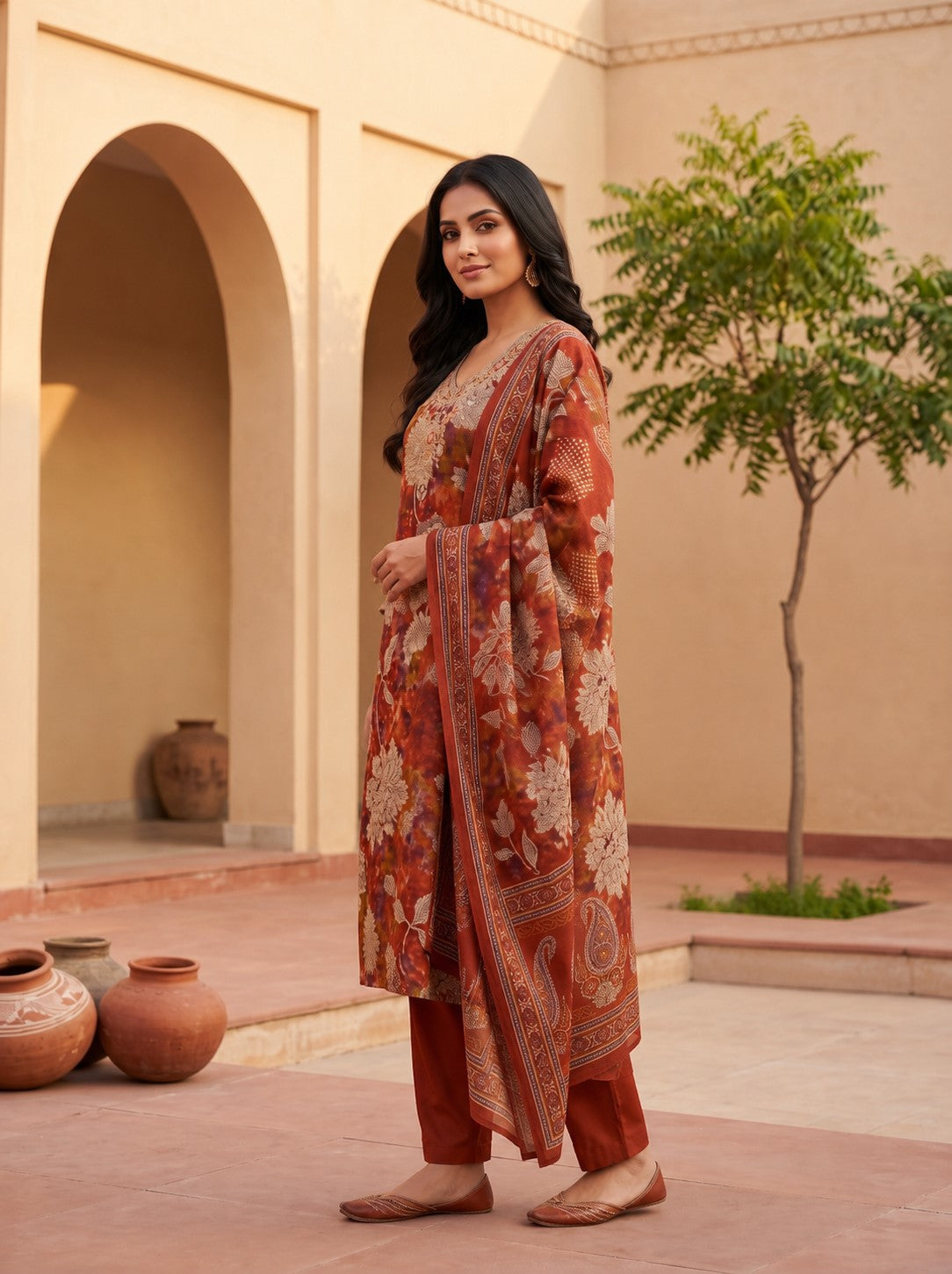 Hitakshi Rust Printed Work Suit Set
