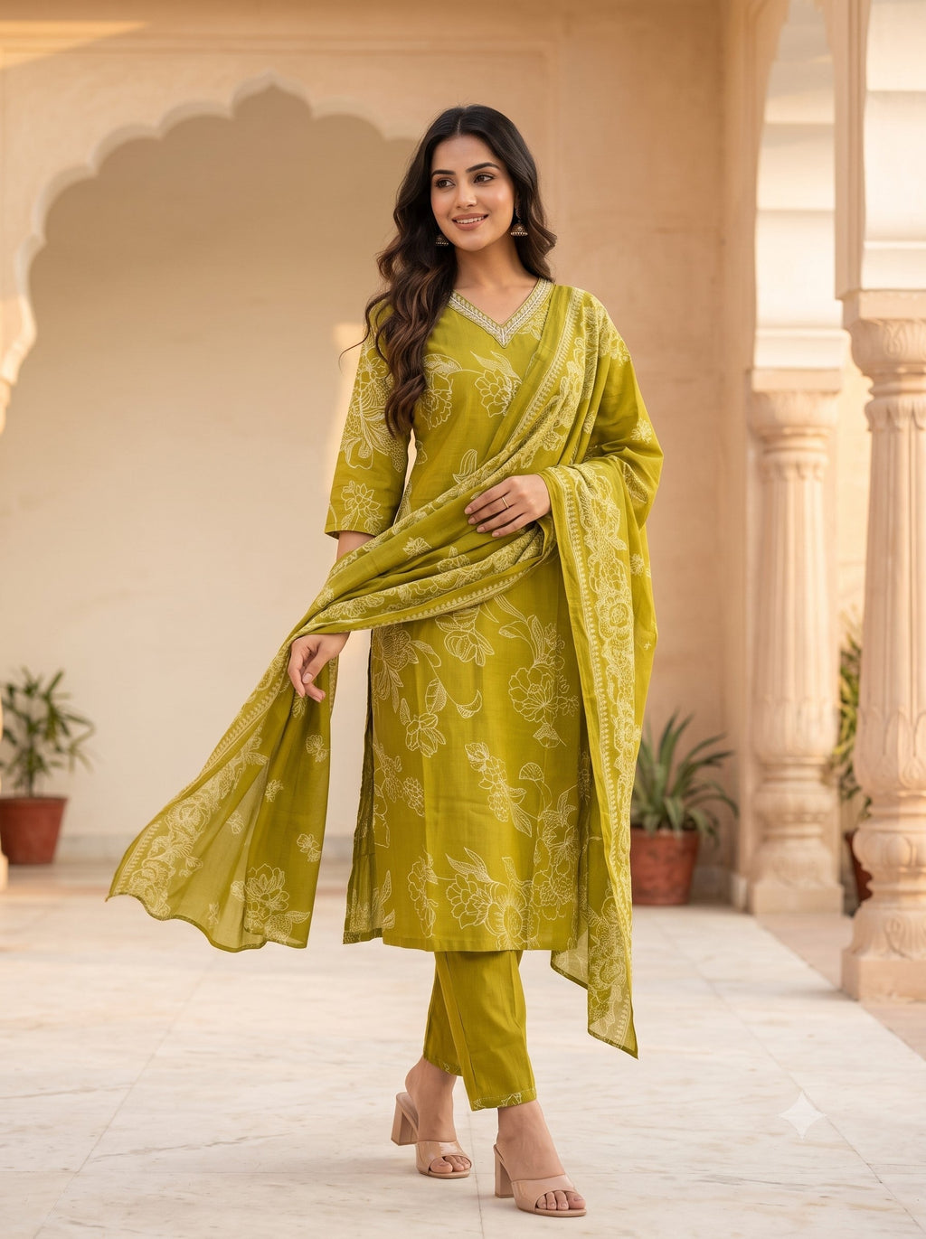 Myra Pea Printed Work Suit Set