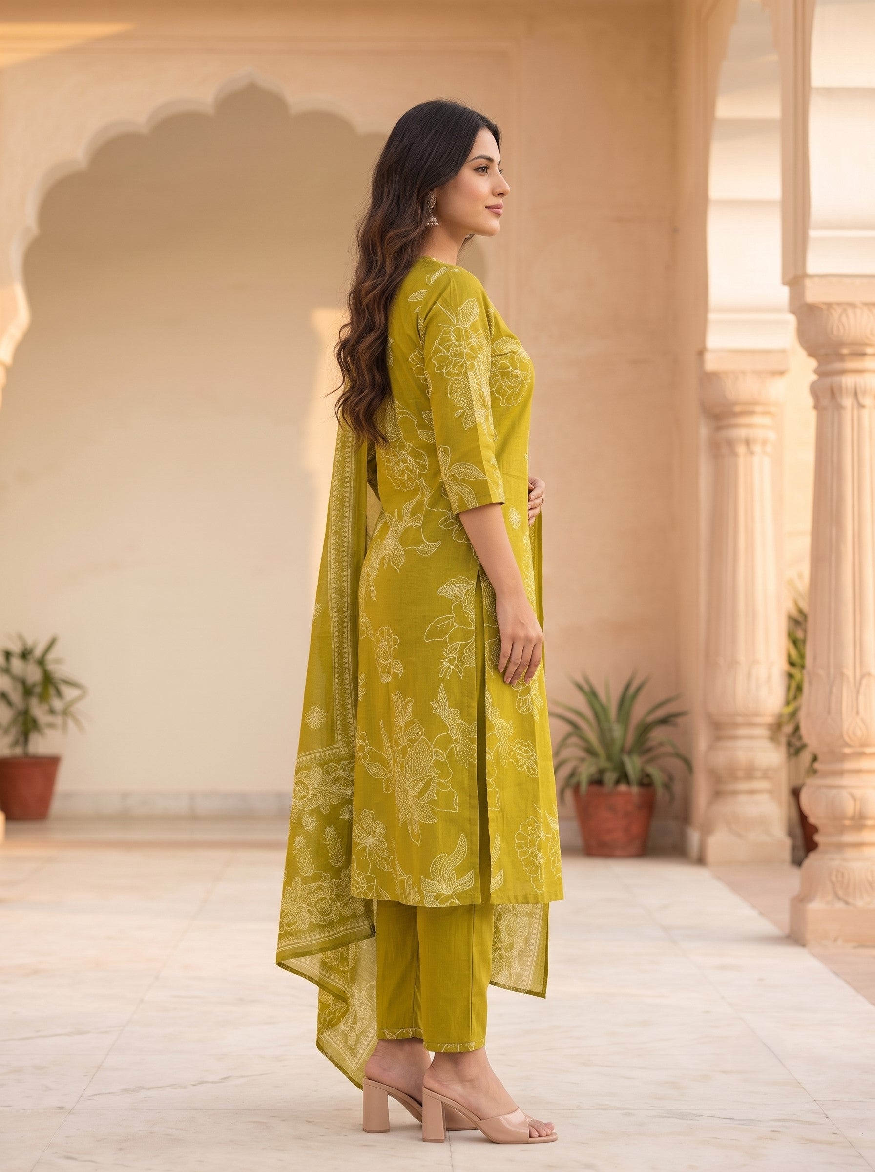 Myra Pea Printed Work Suit Set