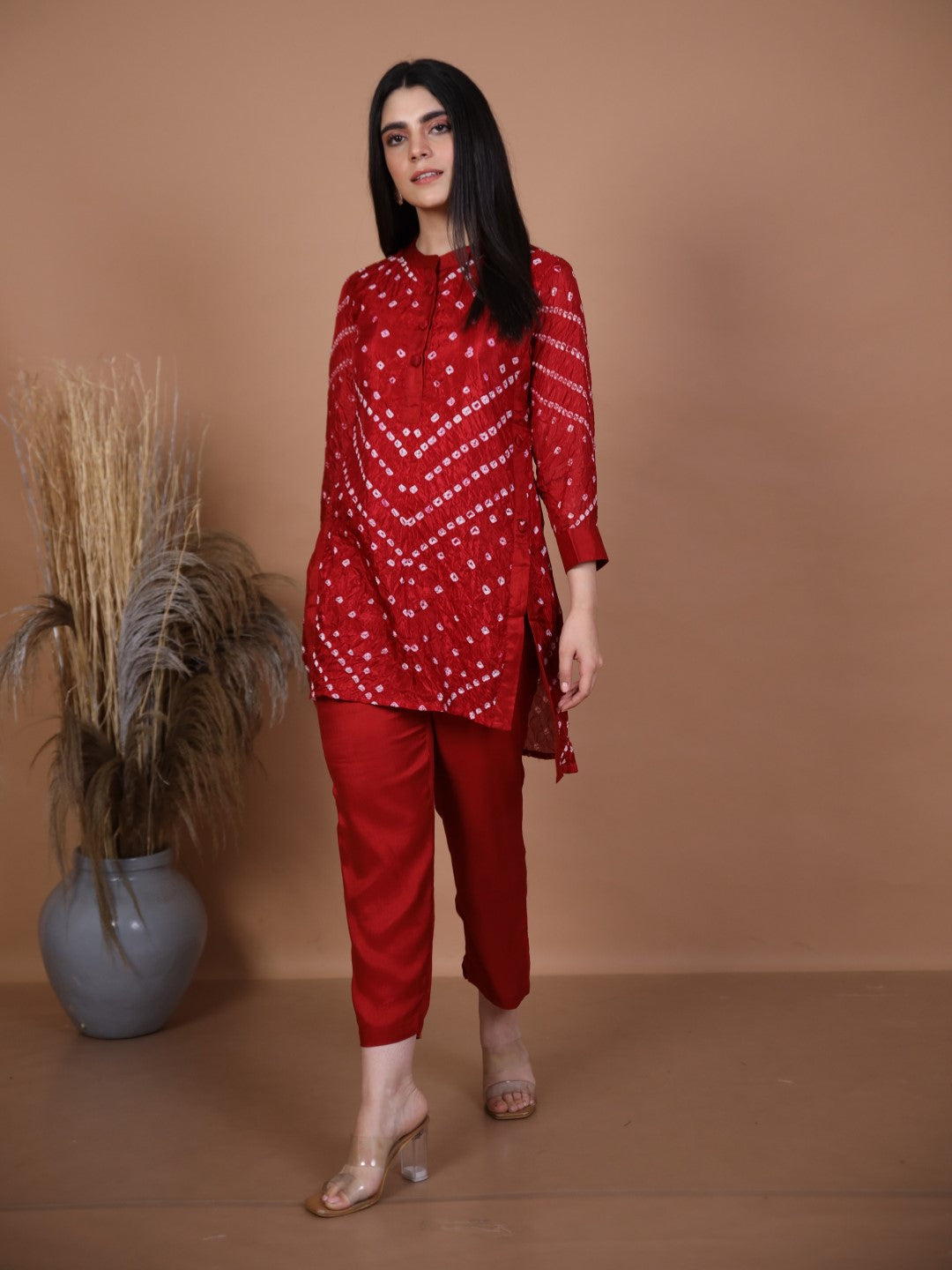 Kalindi Maroon Bandhej Co-ord Set
