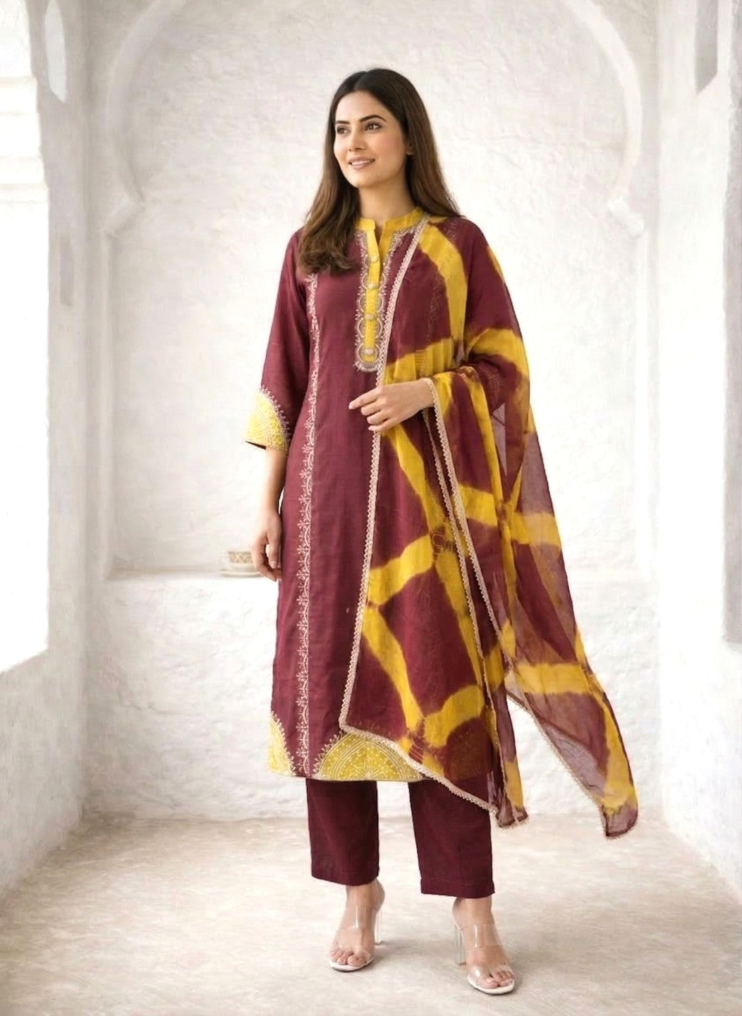 Nabha Wine Printed Work Suit Set